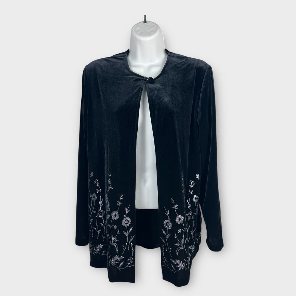 Ronni Nicole Oudia Black Velvet Jacket‎ Blazer Floral Sparkle Size 12P Whimsy